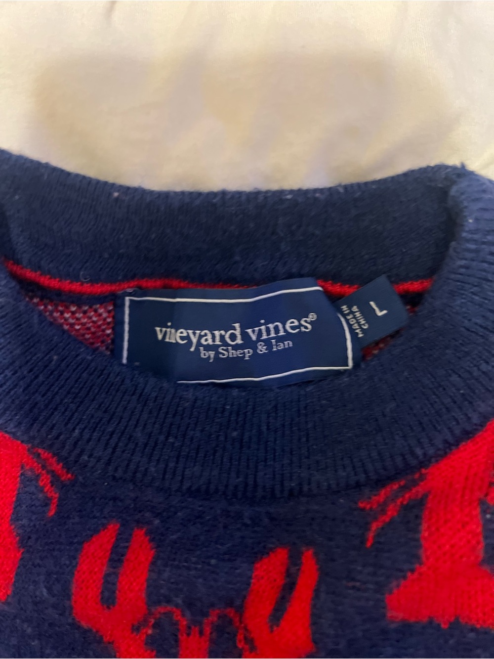 Vineyard Vines Navy Blue & Red 'Good Catch' Lobster Sweater - Picture 3 of 5